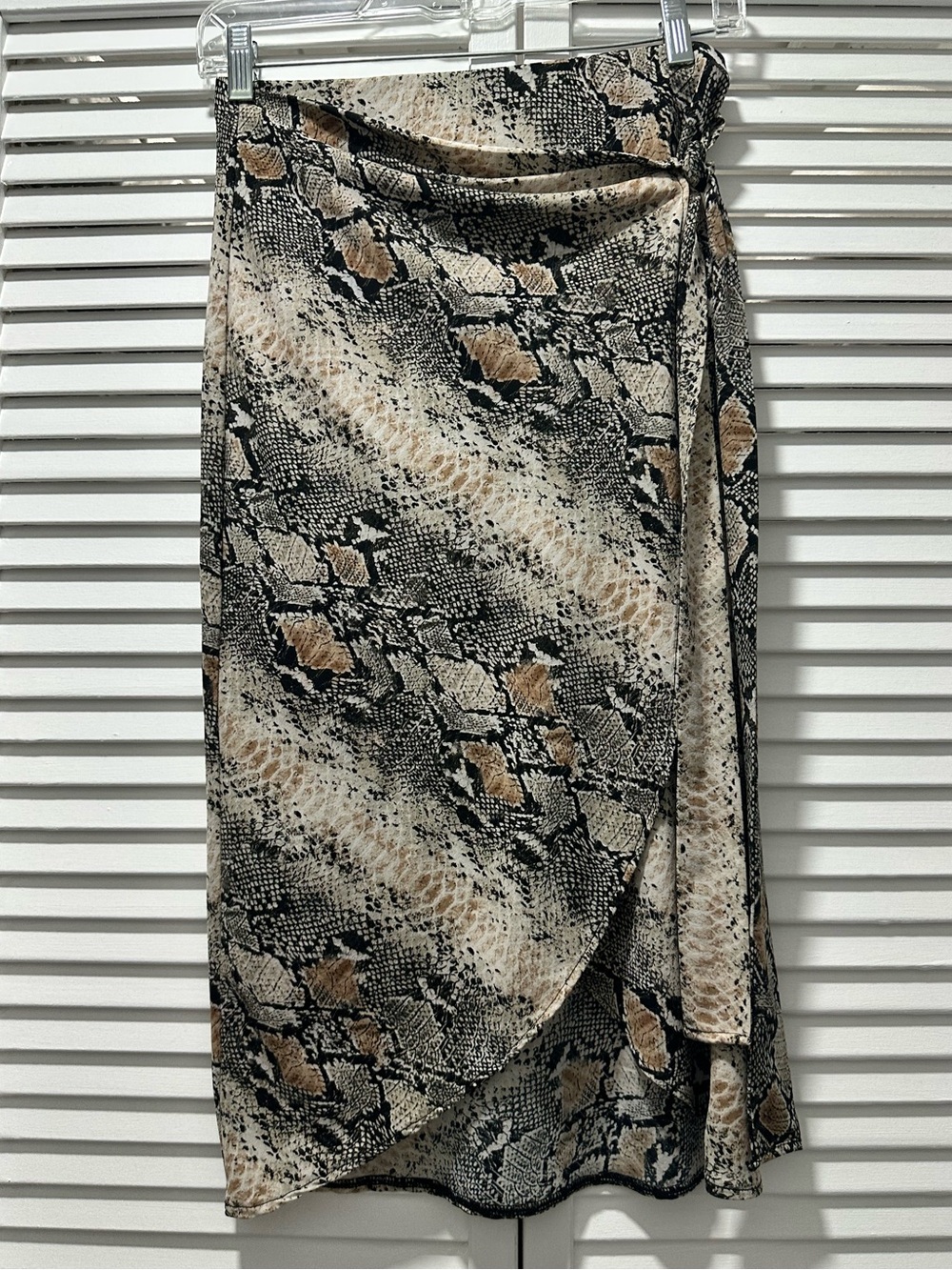 Snake Print Midi Skirt in Beige and Black